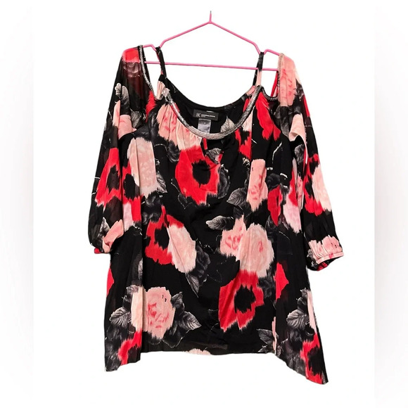 INC International Concepts  red & pink floral design longsleeve top, 2X - Picture 6 of 7